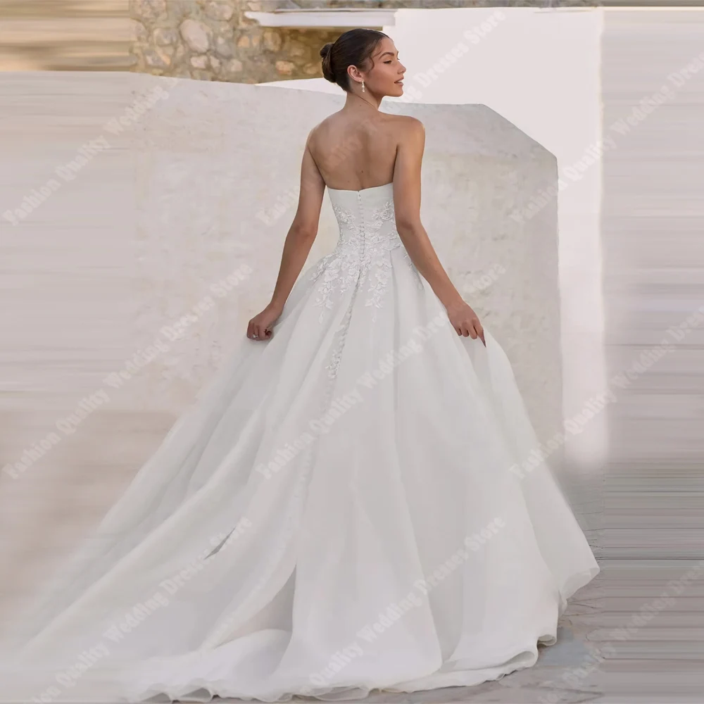 Vestidos De novia con cuello corazón para mujer, Vestidos De novia brillantes De corte en A, longitud para fregar, Vestidos De fiesta personalizados