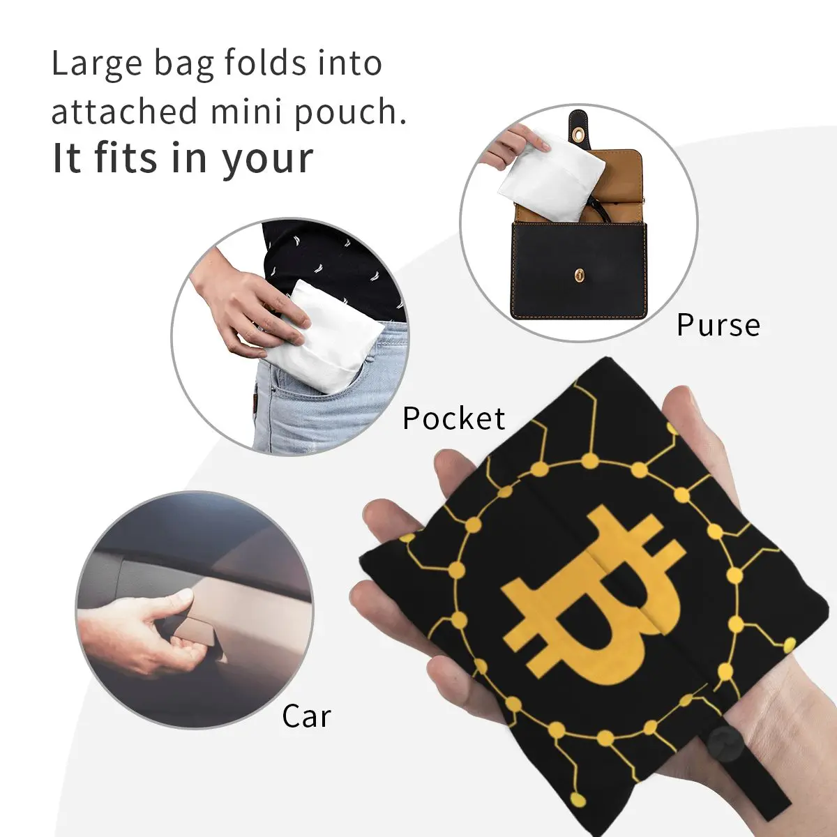 Sac à provisions réutilisable avec logo BTC personnalisé pour femme, sac fourre-tout portable, sacs d'épicerie, monnaie numérique, Bitcoin