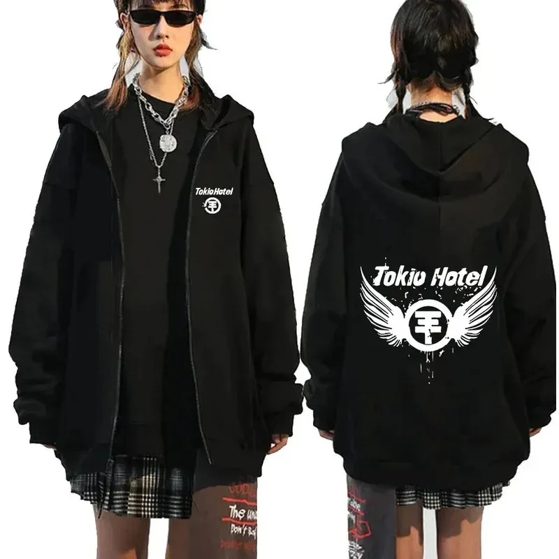 Sudadera con Capucha de Tokio Hotel, Banda de Rock, Estampado de Kaulitz, Sudadera con Cremallera, Sudadera con Capucha de Forro Polar, Ropa Urbana Hip Hop para Hombre y Mujer, Chaqueta con Cremallera