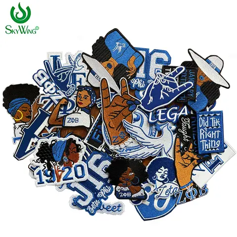 Stock Series Zeta Embroidered Iron Patch for Jacket, Zeta Phi Beta Sorority, Blue&White, 1920, Soror, Zeta Crest, So Sweet, J16