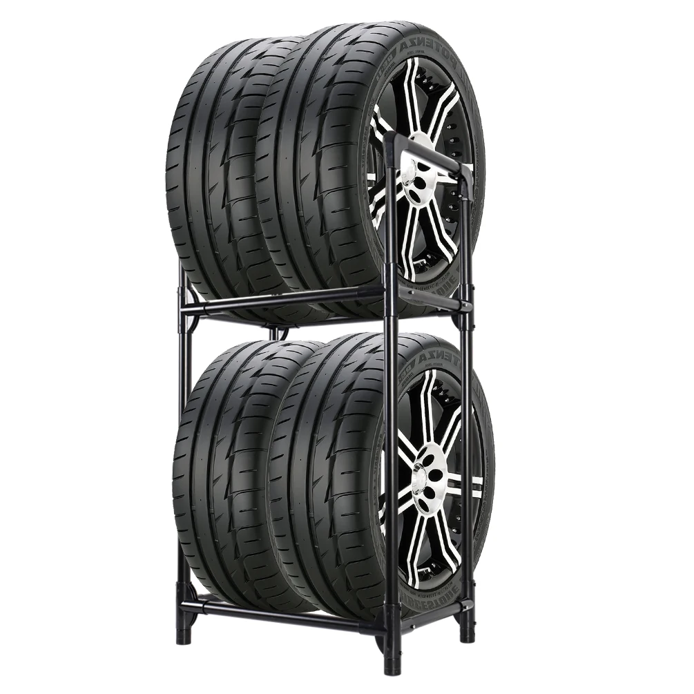 Tire Storage Rack Standing Garage Storage Shelf Organizer for Indoor Outdoor Use - Black, 22.51'' X 14.16'' X 45.11''