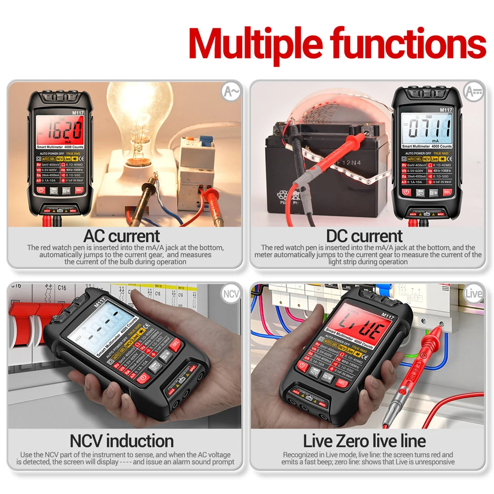 M117 Multimeter Digitale Multimeter Ac/Dc Spanningsstroom Meter Hoge Precisie Multifunctionele Intelligente Elektricien Meter