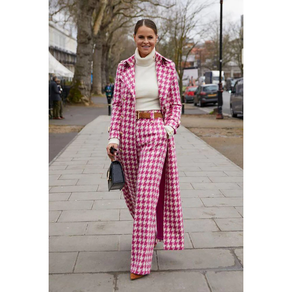 Moda rosa houndstooth feminino blazer pico lapela formal casual baile de formatura festa alongamento casaco