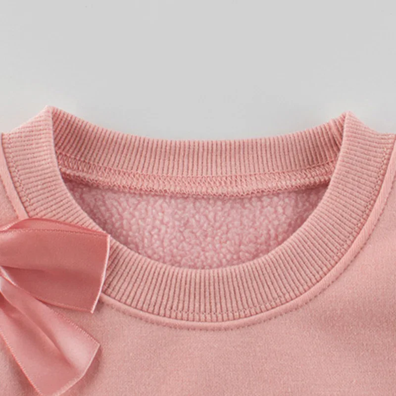 Girls Bow Sweatshirts Children Fluff Autumn Sport Casual Pullover Kids Fleece Winter Coats Toddler Pink Plus Velvet Clothing