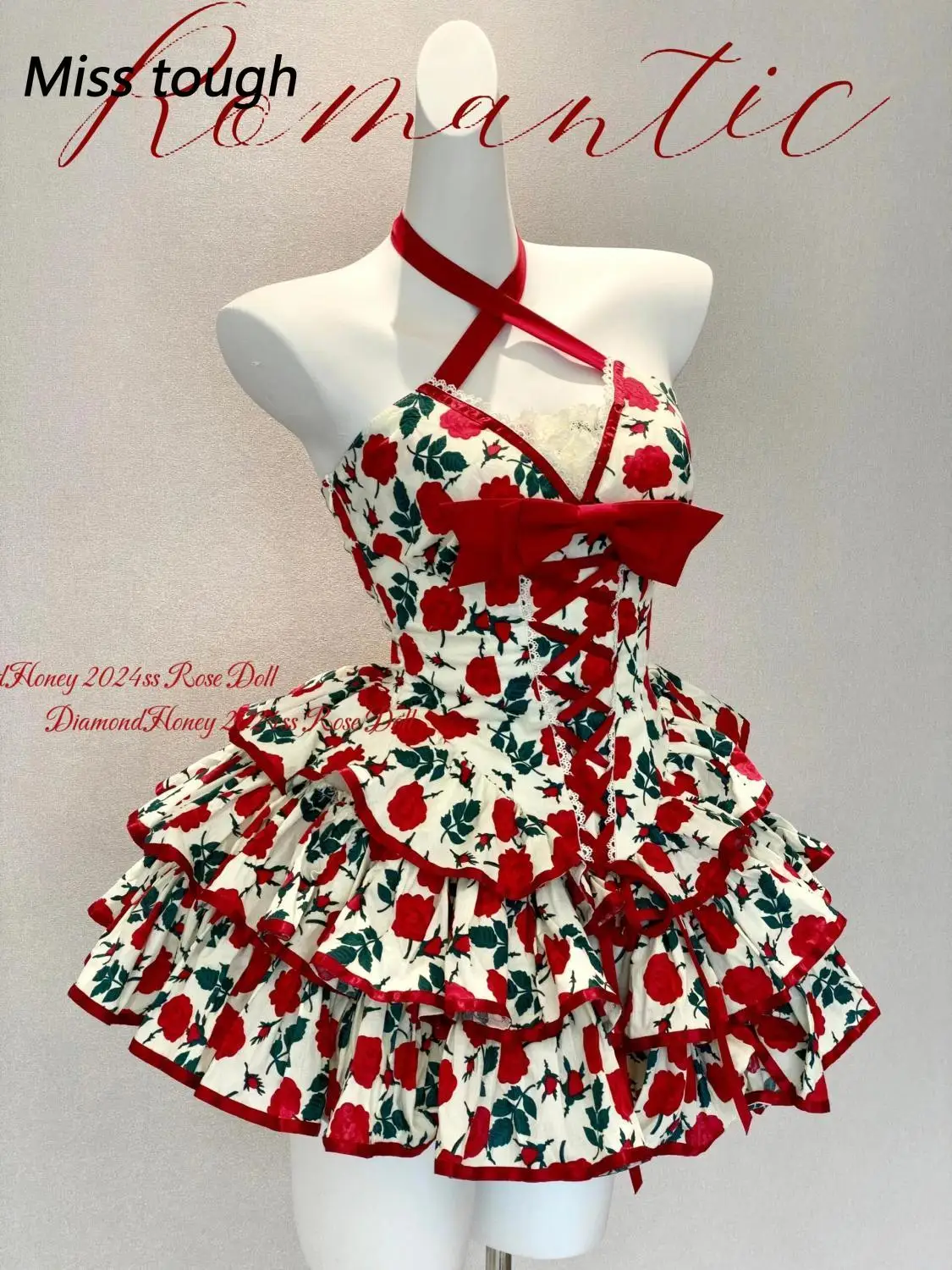 

Милое корейское модное женское платье Sweet Princess с принтом роз и бантом, мини-платье в японском стиле Лолита Y2K, женская одежда 2026