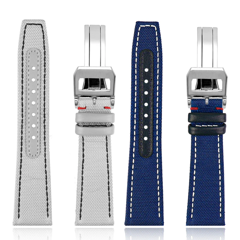 For IWC PILOT Mark 18 Portugal wristband 20M 21MM 22MM Blue Nylon leather watch strap men wrist belt Breathable canvas watchband