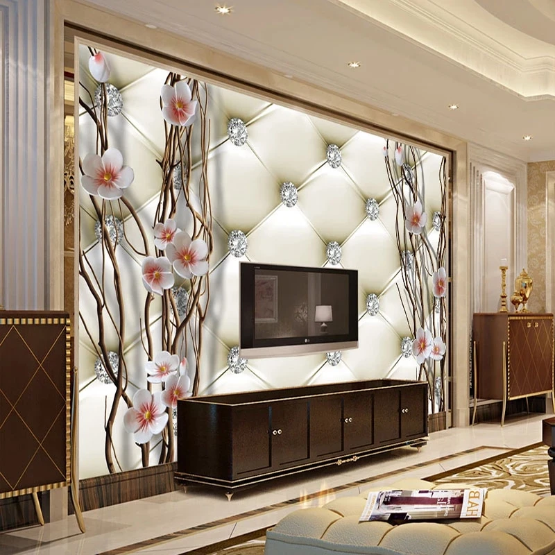 Custom Mural Wallpaper 3D Embossed Diamond Plum Branches Art Soft Home Decor Living room sofa TV background bedroom restaurant