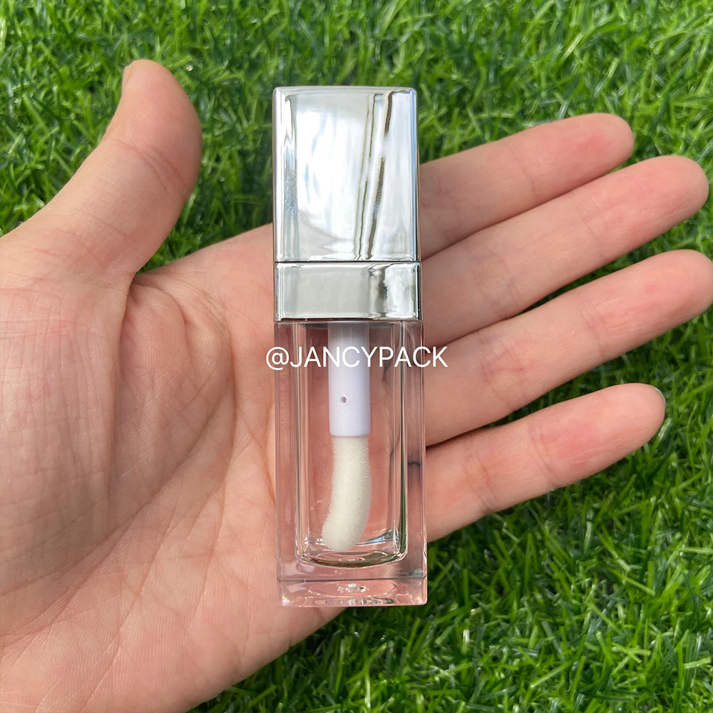 

8ML Square Silver Cap Lip Gloss Tube Big Doe Foot on Lipstick Lip Balm Refillable Bottle Lip Balm Applicator Lip Oil Tubes