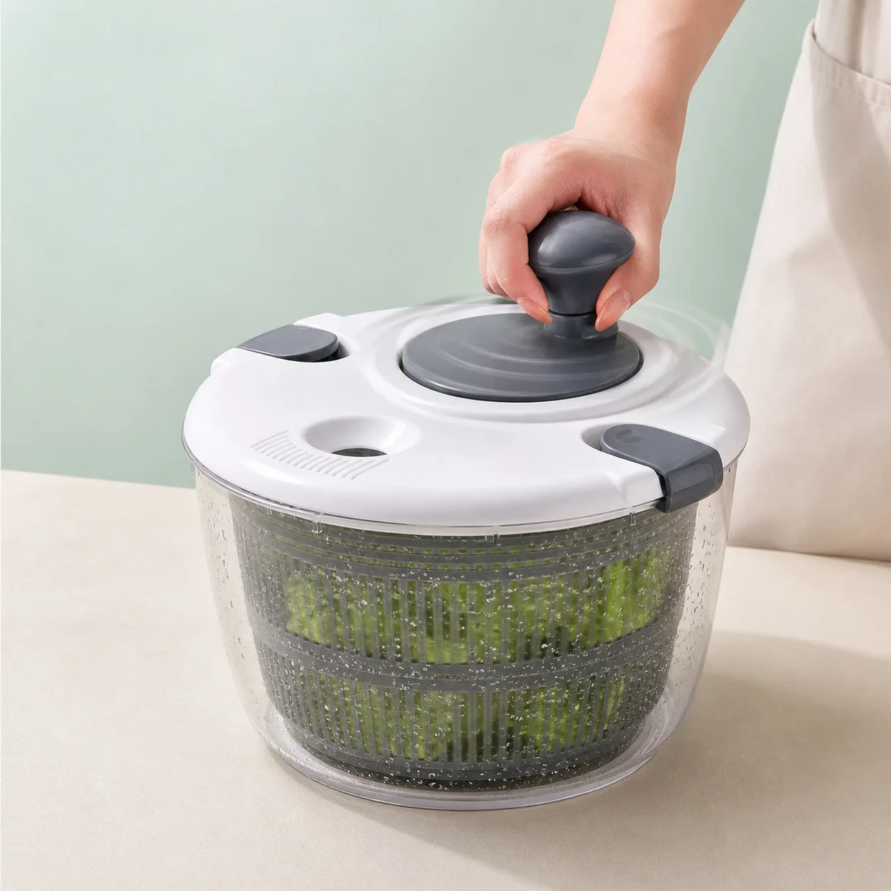 Hand Press Salad Spinner, Household Vegetable & Fruit Dehydrator, Spin Drain Basket, Kitchen Veggie Washing Basin