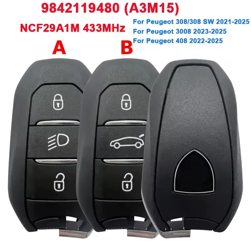 KEYECU الأصلي OEM الذكية مفتاح بعيد فوب 3B A3M15 434 MHz IM3A HITAG AES 4A رقاقة 9842119480 لبيجو 308/308 SW 3008 408