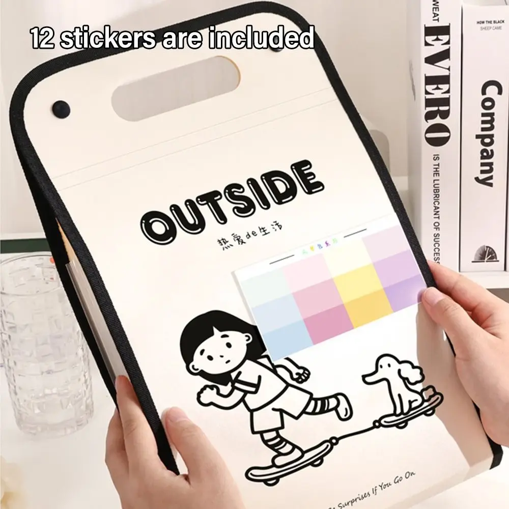 Portable Waterproof A4 File Folder With English Letter Pattern 13 Pockets File Organizer PP Portfolio