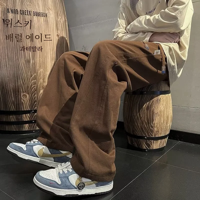 Retro Coffee Color Pants Men's Spring and Autumn Oversize Japan fashion Lazy Draping Casual Overalls Straight Loose Wide Leg