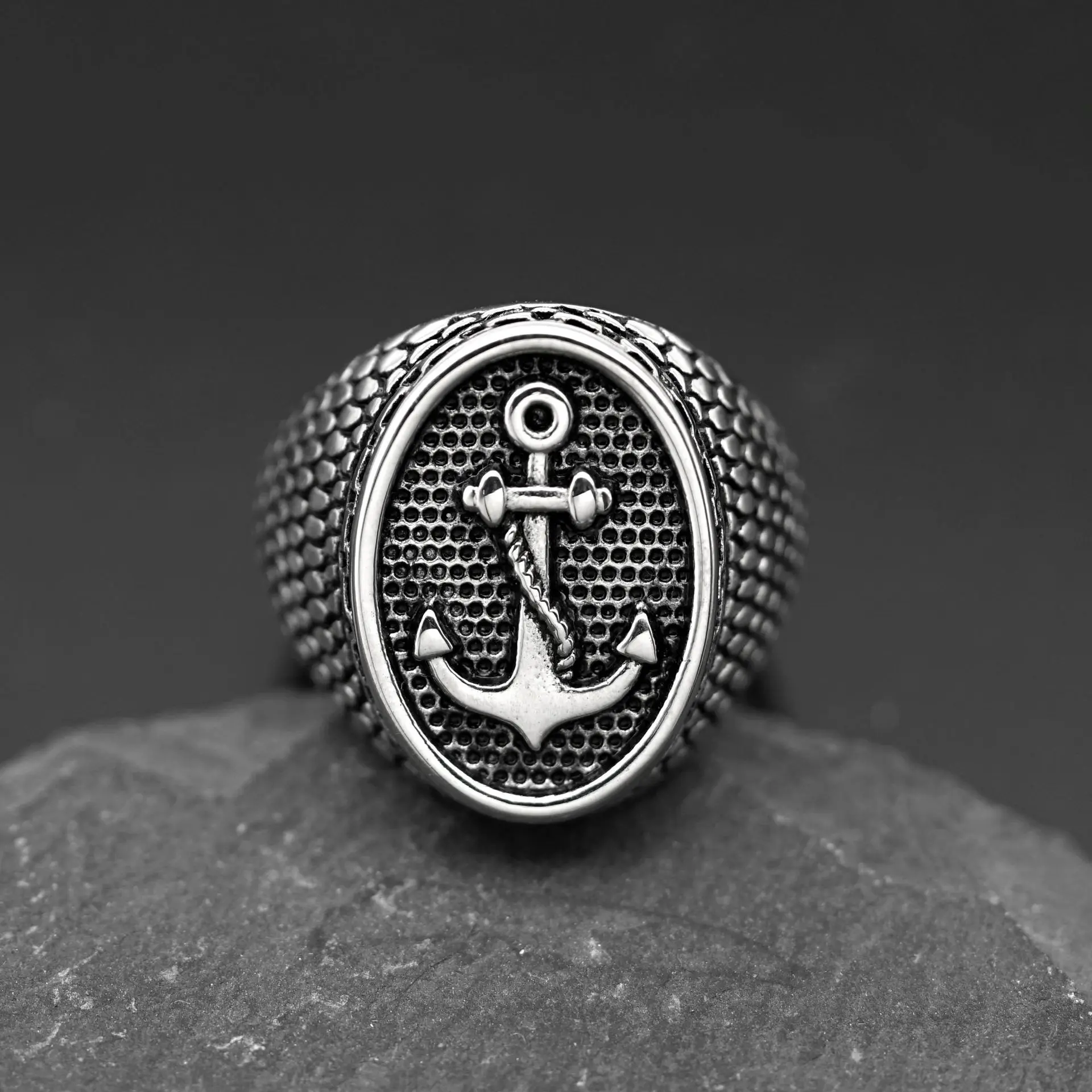 Retro Anchor Navy Marine Large Ring For Men Silver Color Punk Gothic Rock Hiphop Ring Pirate Biker Accessories Designer Jewelry