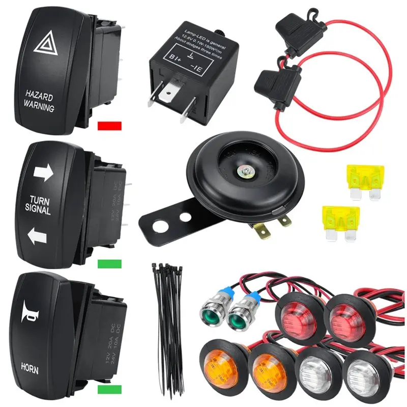

Street Legal Turn Signal Kit,Universal UTV ATV SXS Turn Signal Horn Kit Rocker Switch With Lights Relay