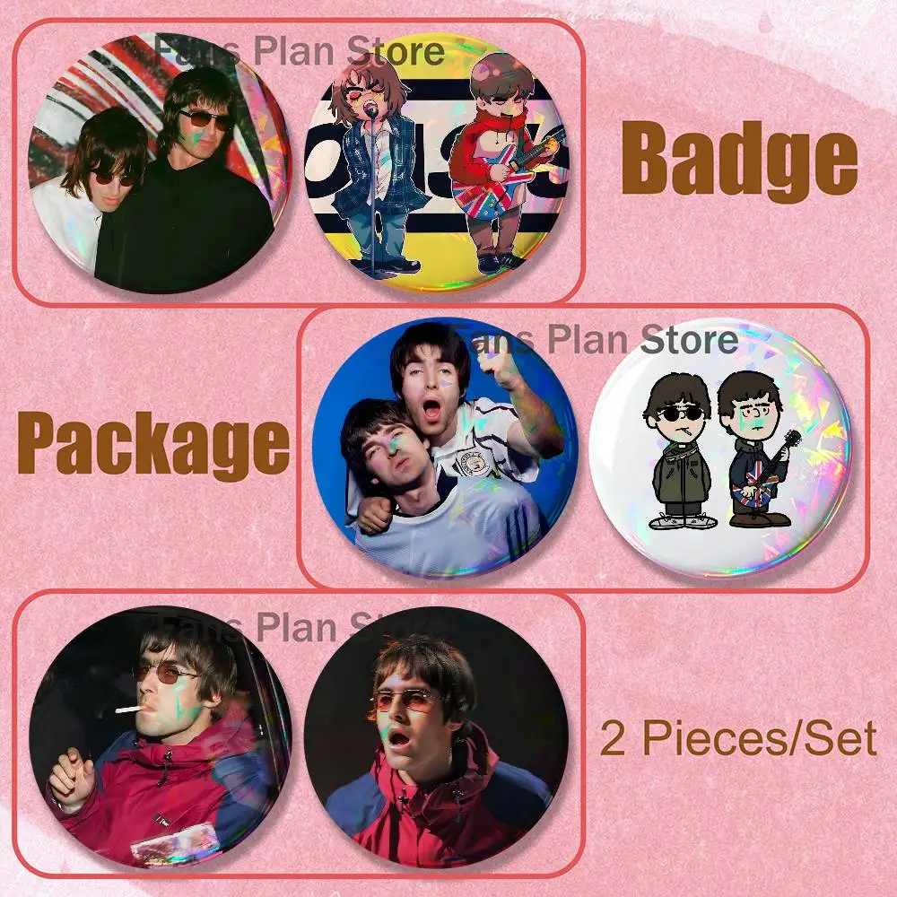 O-Oasis Band Brooches For Backpack Accessories 25,32,44,58,75mm Round Enamel Pins 2-piece Set Cartoon Anime Fan Merchandise