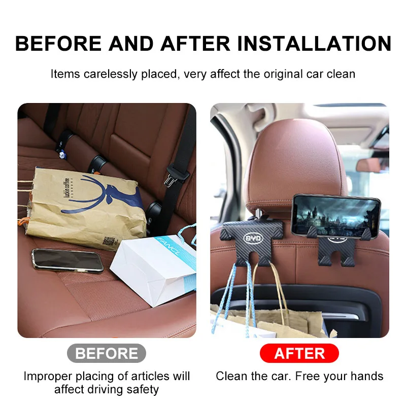 1/2PCS Car Seat Headrest Hook Auto Back Seat Organizer for BYD F3 E6 Yuan Plus Atto F0 G3 Ea1 Song Max Tang Dmi Valve Stems