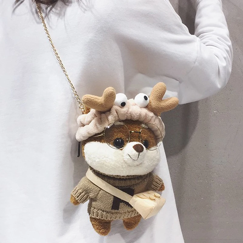 Japan And South Korea Cute Plush Cartoon Bear Doll Crossbody Bag 2024 New Creative Design Fashion Casual Versatile Women's Bag