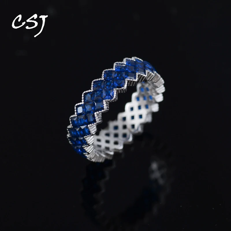 

CSJ Real 925 Silver Ring Sterling Created Sapphire Spinel Gems Borderless Inlaid Jewelry for Women Birthday Party Trendy Gift