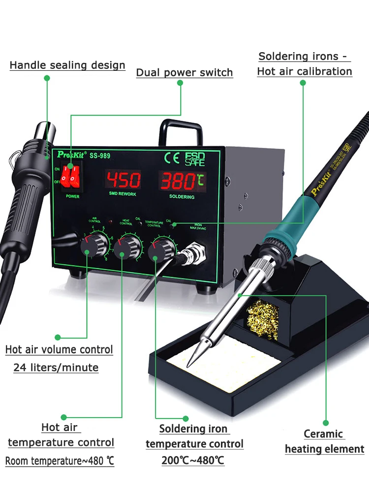 Imagem -02 - Estação de Solda 700w Reworkstation Smd Pistola de ar Quente sem Chumbo com Ferro de Solda Ferramenta de Reparo de Resfriamento Automático