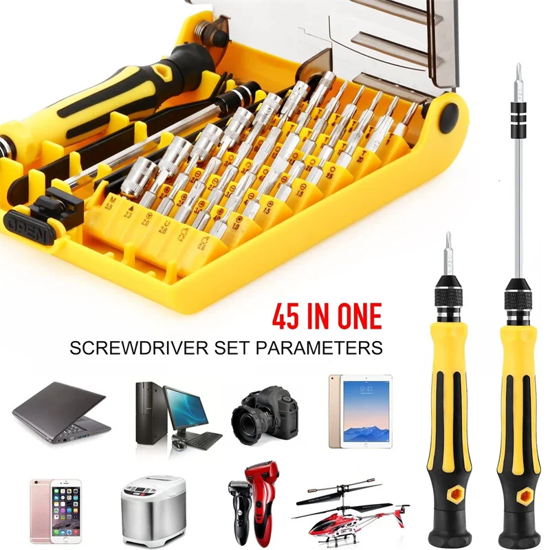 45 in 1 Mini Screwdriver Set Kit Tools Set Small Precision Screwdriver Kit with Tweezers Extension Shaft for Repair Maintenance