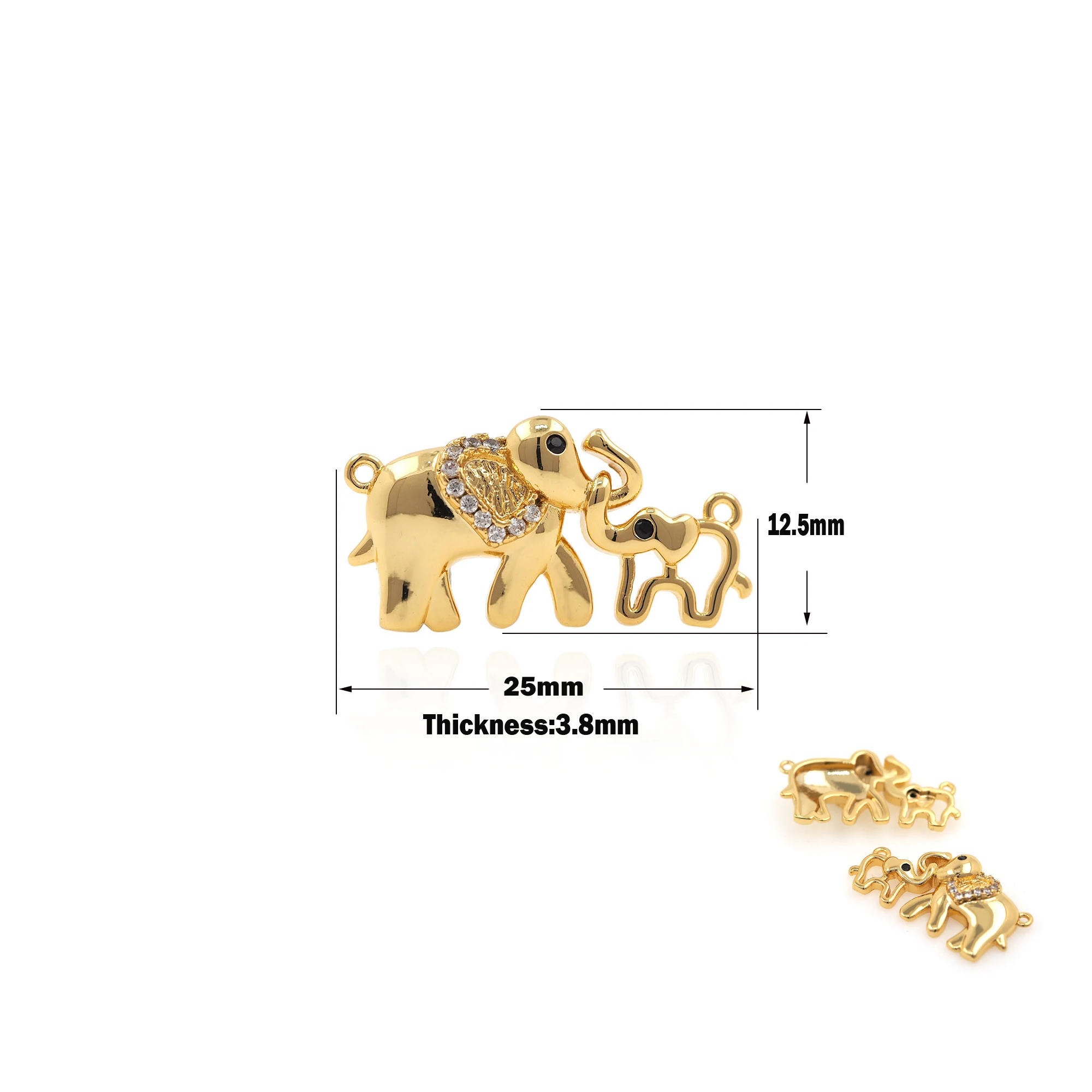 Fashion Gold Filled Cubic Zirconia Elephant Charm Necklace Bracelet Pendant DIY Jewelry Making Accessories Supplies