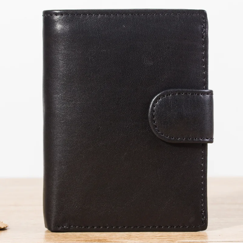 2018 Men's Retro Short Style Crazy Horse Leather Wallet Casual Vertical Top Layer Leather Wallet Oil Wax Leather Bag