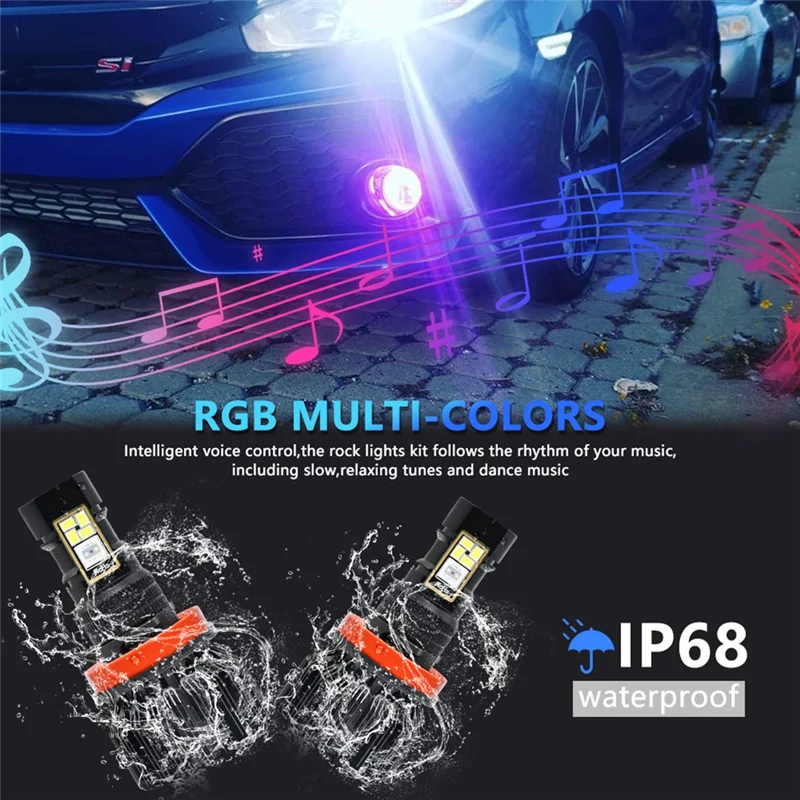 Car LED RGB Headlight APP Bluetooth-Compatible Control Multi Colors LED Fog Lights Bulbs ,H8 H9 H11