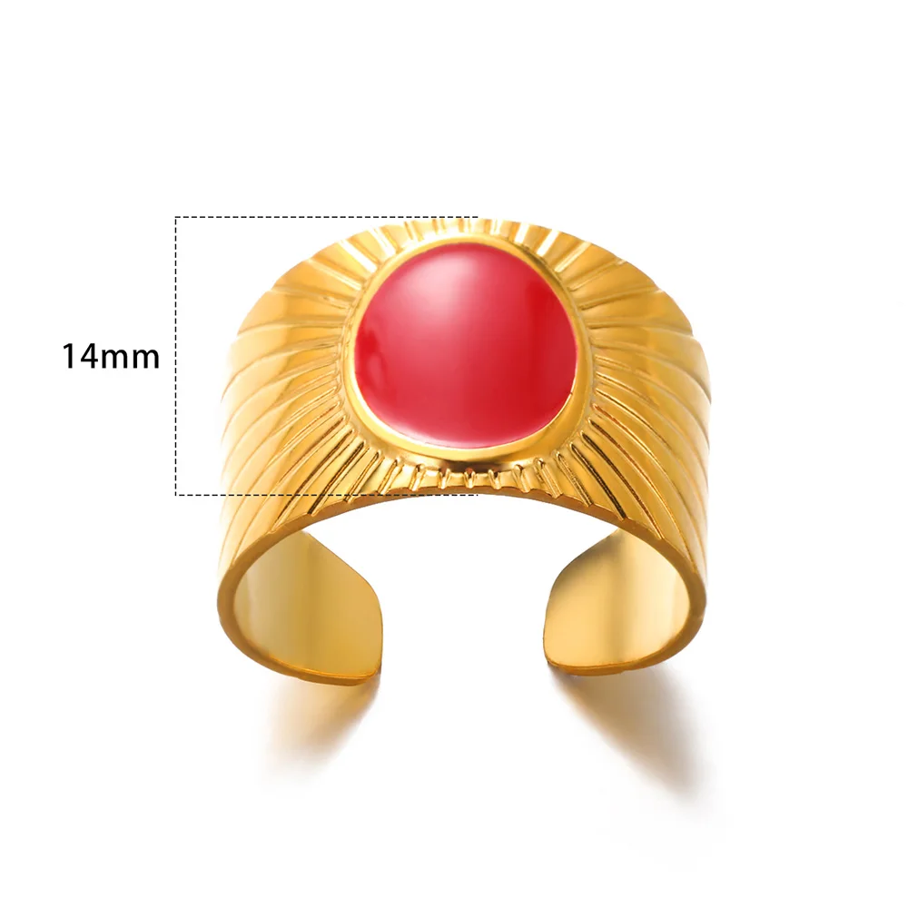 GATTVICT Wide Stainless Steel Rings For Women Vintage Round Jewelry Gold Color Bohemia Ring Anniversary Gift New  Accesorios