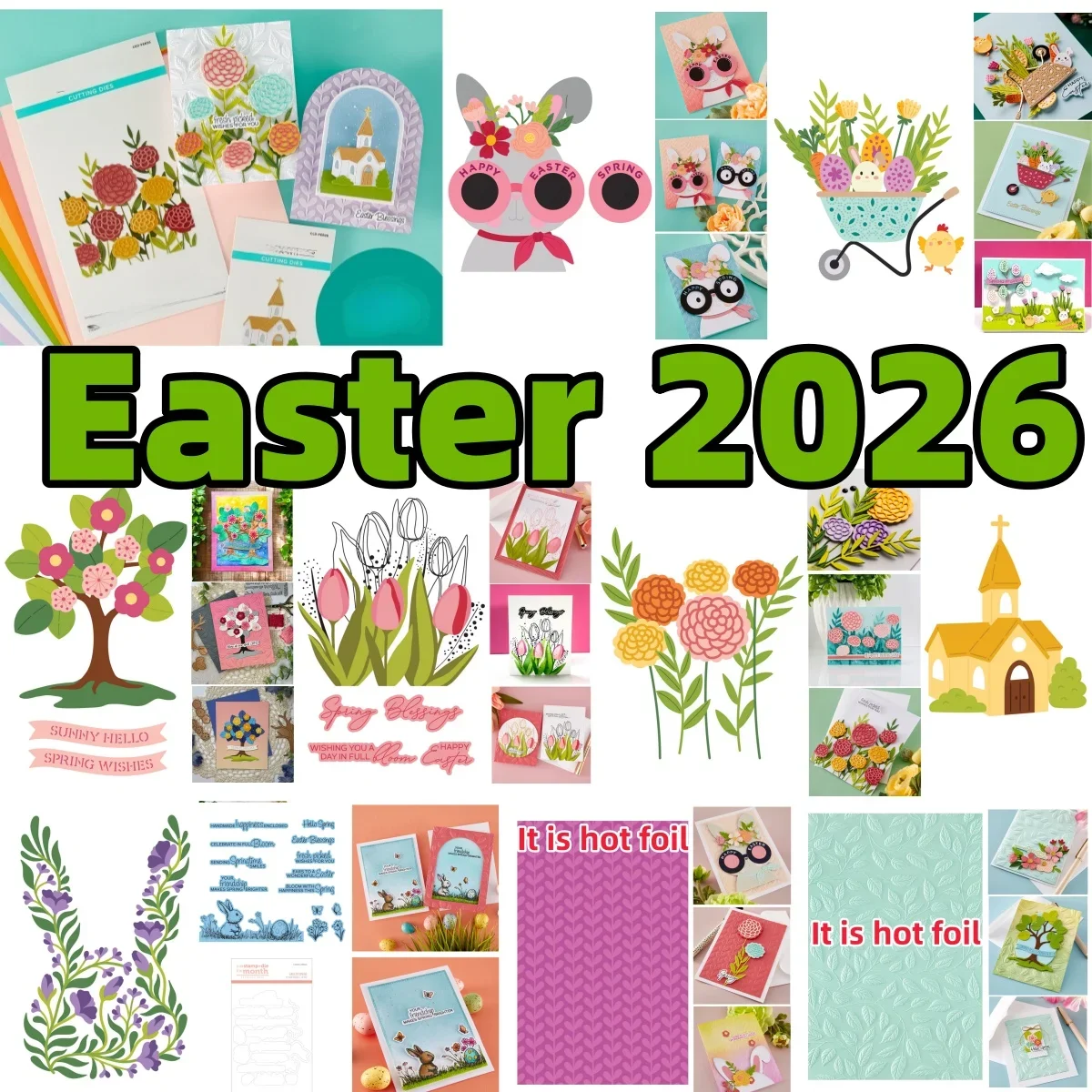

Easter 2026 Spring Bunny Flower House Metal Cutting Dies Clear Stamps Stencil Hot Foil for DIY Making Gift Card Scrapbook Craft