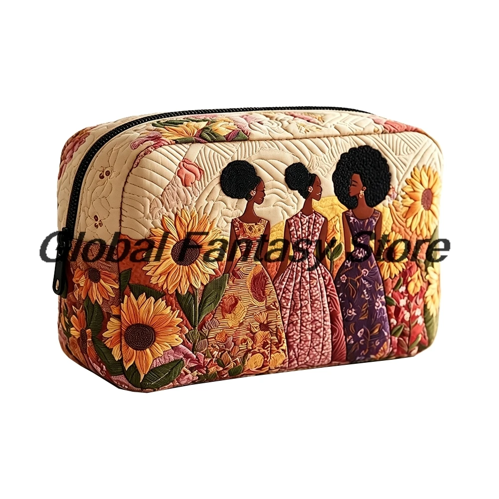African Women Quilted Makeup Bag Bohemian Style Travel Toiletry Bag Zipper Portable Cosmetic Bag For Women