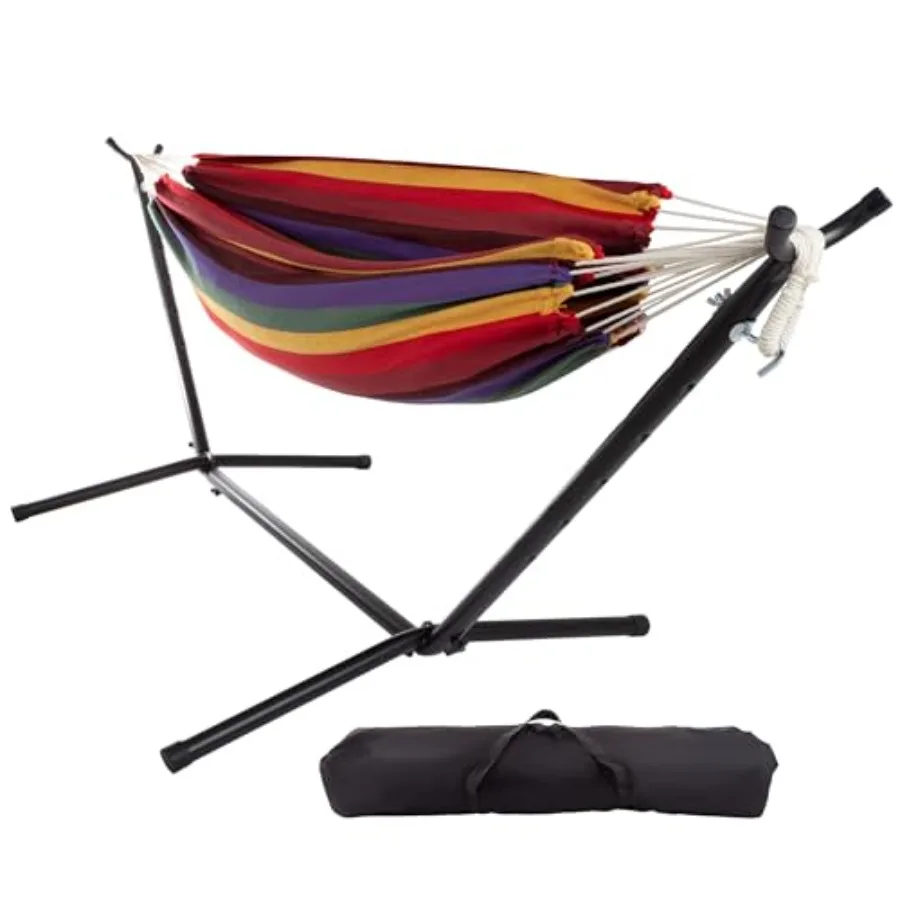 

Double Brazilian Hammock with Stand Included Woven Cotton 2-Person Outdoor Swing with Frame for Camping Backyard or Patio by