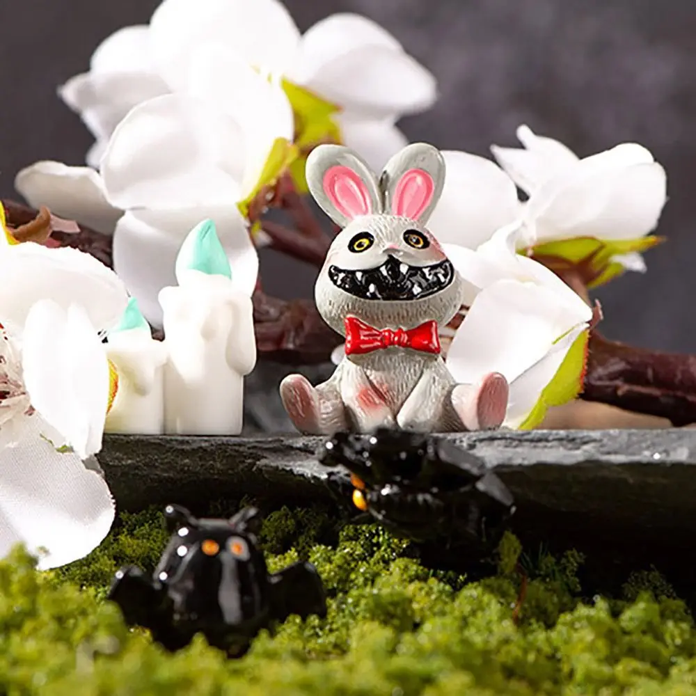 Mini Halloween Miniature Figurine Spider Bat Candle Skull Cartoon Scary Rabbit Statue Micro Landscape Halloween