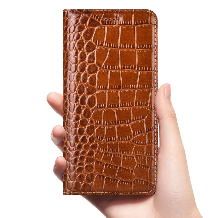 Para Redmi Note 5 6 7 8 8T 9 9S 10 10S 11 11E 11S 12 13 14 Pro Turbo Plus funda de teléfono de cuero genuino con tapa de cocodrilo