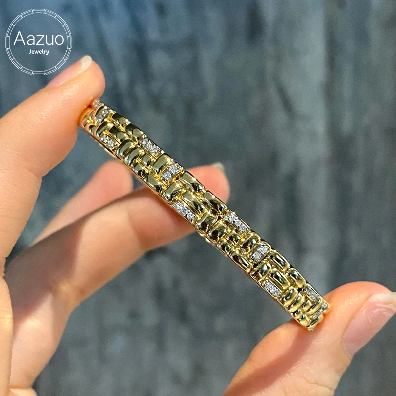 

Aazuo комплект ювелирных изделий 18 карат, однотонное желтое золото, настоящие натуральные бриллианты, браслет, серьги, кольцо, ожерелье, подарок для женщин, свадебная вечеринка AU750