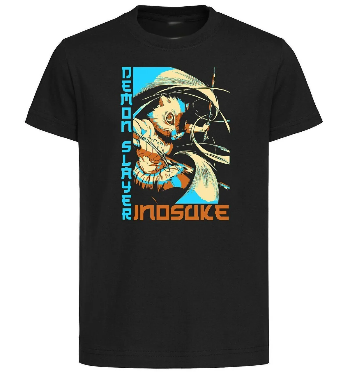 T-Shirt Unisex Black Japanese Style Demon Slayer Inosuke