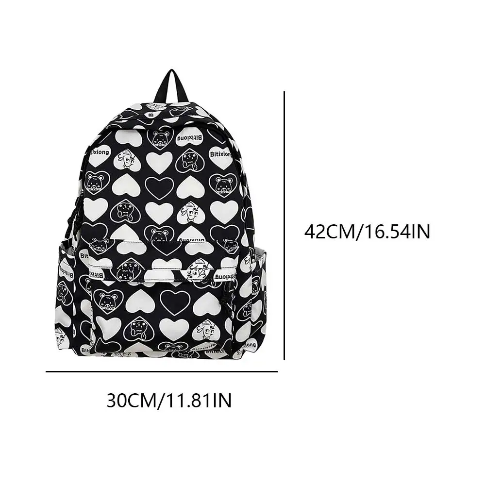 Daypack for Students Heart Pattern Shoulder Bag Nylon Adjustable Strap Large Capacity Rucksack