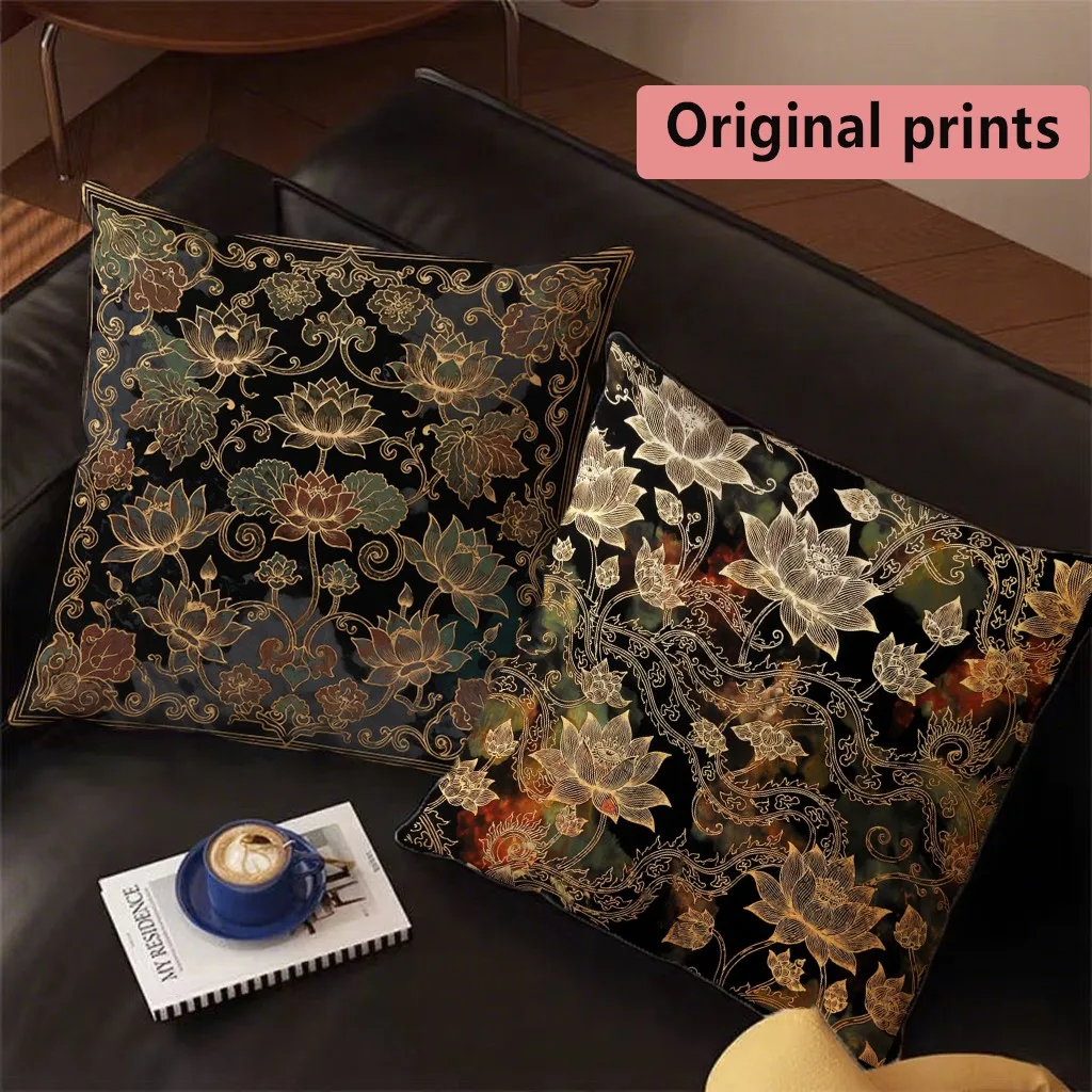 Vintage Lotus Floral Throw Pillow Covers Pattern Cushion Cover Suitable for Sofa Bedroom Car Pillow Cover
