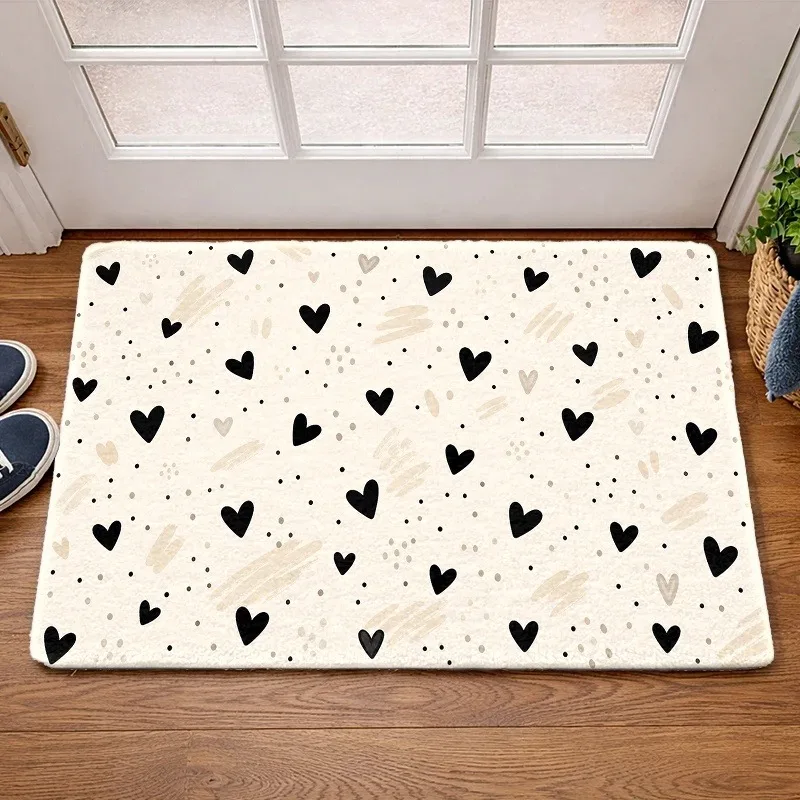 Minimalist Boho Heart Doormat Earth‑Tone Hand Drawn Hearts & Delicate Twig Print Floor Mat for Indoor Entry Home Decoration