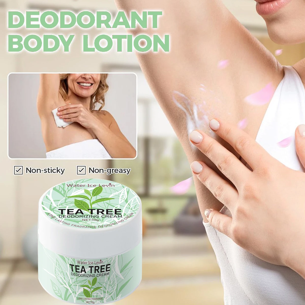 Underarm Deodorizing Tea Tree Cream Smooth Skin Reduces Rubbing Irritation Inhibits Odor Causing Bacteria Sweat Management 10G