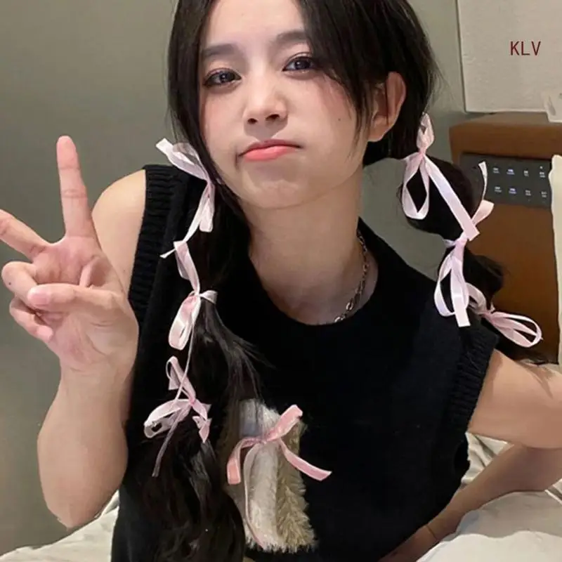 2 Yards-Roll DIY Ribbon Bunches Y2K Hair Braids Hairpin Sweet Balletcore Bunches Sweet Girls Bunches Fairy Ribbon
