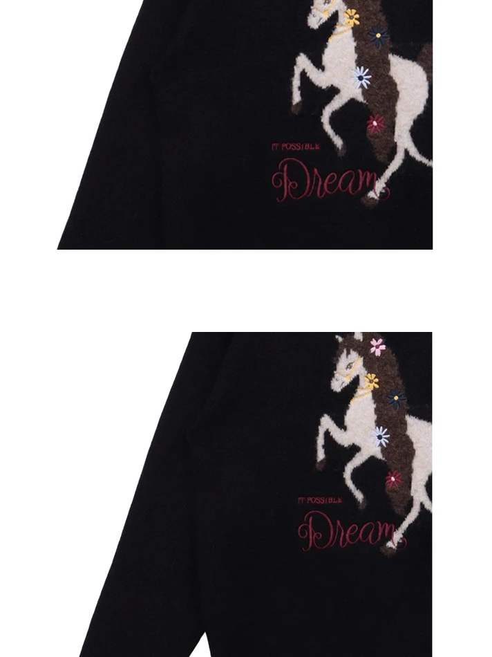 Macio sle cor blo bordado redondo ne camisola de malha feminina solta oulder gota longa sve outono inverno nova chegada