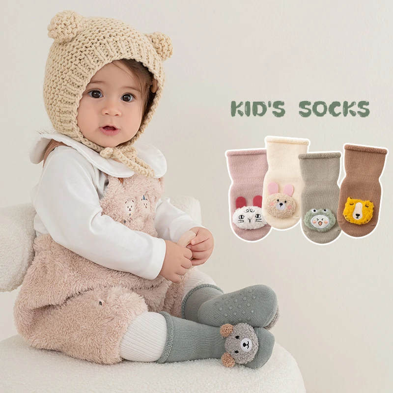 0-3Years Newborn Baby Girl Boy Socks Cute Cartoon Animal Socks Non-slip Kids Floor Socks Winter Warm Socks for Infant Toddler