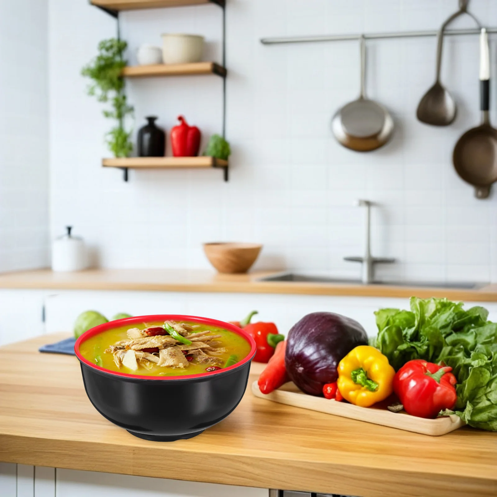 

Japanese Ramen Bowl Red Black Large Capacity Plastic Asian Soup Kitchen Utensils Rice Bowls Melamine Japanese Cookware