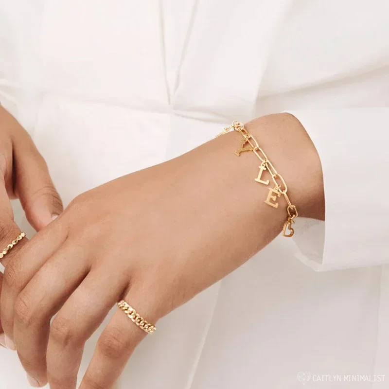Custom Name Letter Pendants Bracelet Personalized Stainless Steel Gold Color Chain Bracelet Women Jewelry Birthday Party Gifts