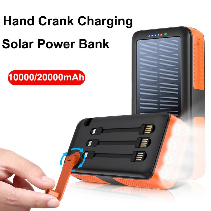

Hand Crank Solar Power Bank 20000mAh Waterproof Portable External Battery Charger Powerbank for iPhone 16 Huawei Xiaomi Samsung