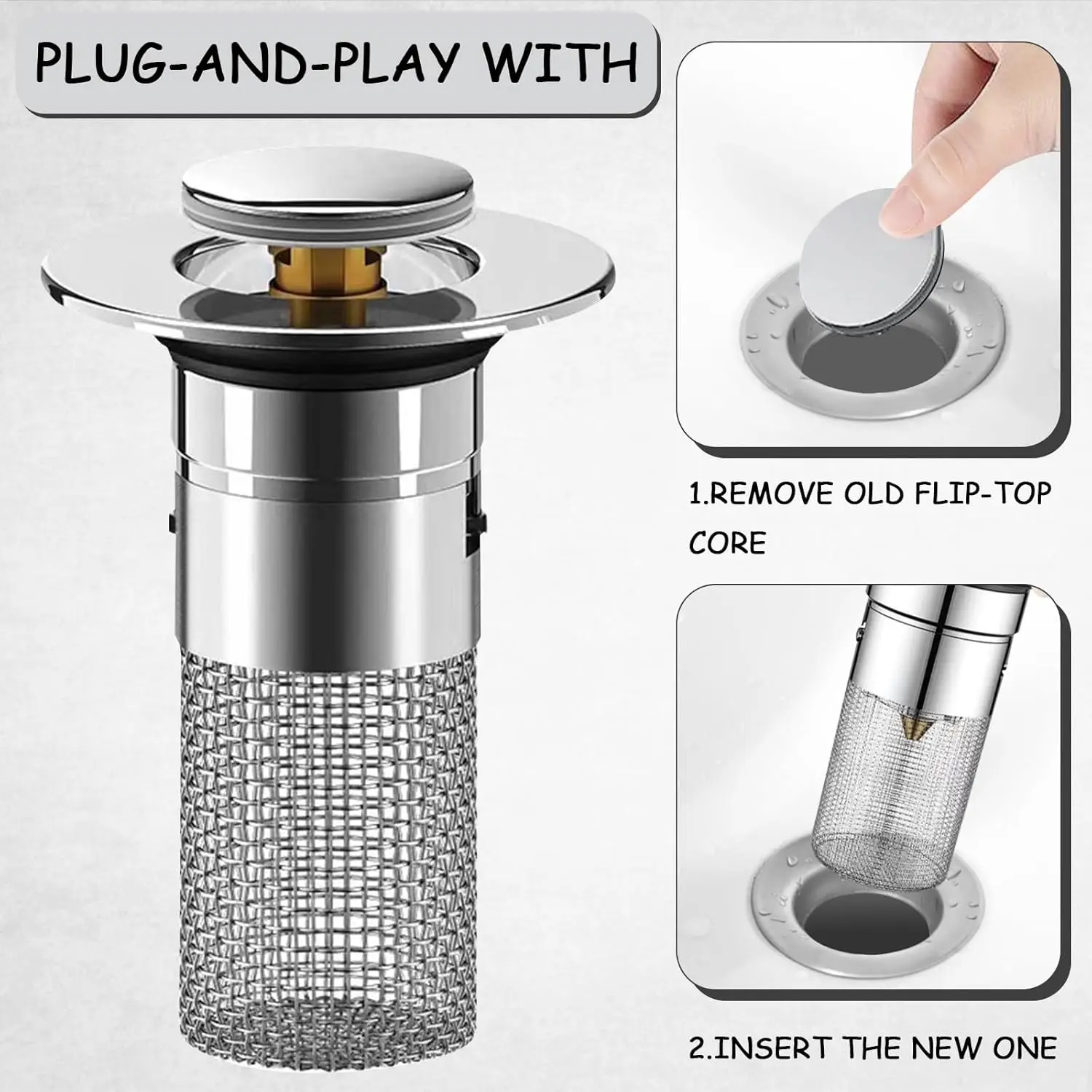 1-5 Stück Edelstahl-Bodenablauf-Filter, Leckage-Stopper, Geruchshemmender Pop-Up-Abflussstopfen für Waschbecken, Haarfänger – Detail 3