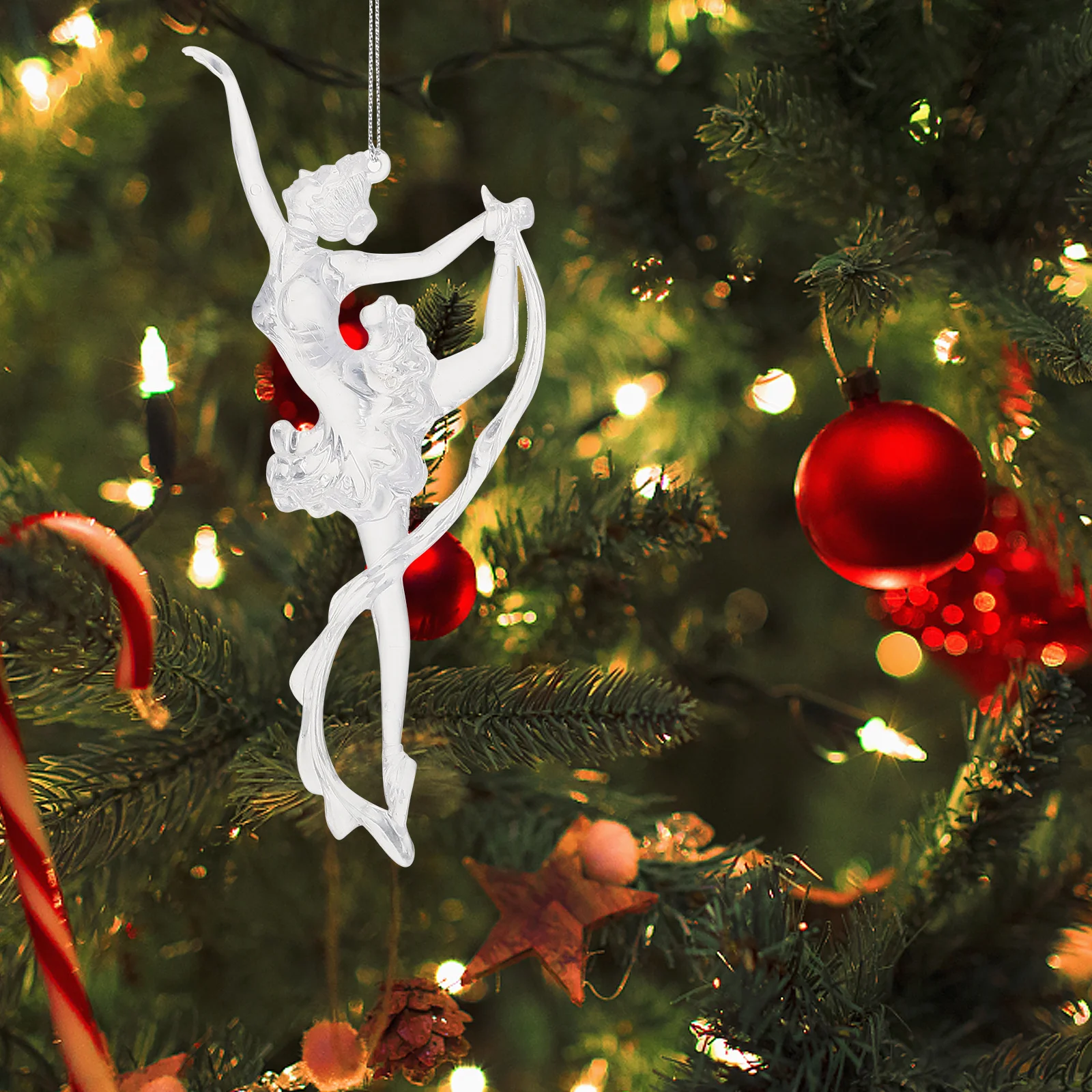 

2Pcs Ballerina Girl Acrylic Hanging Ornaments Glitter Christmas Tree Decorations Clear Cartoon Skirt Pendants Xmas Ornaments
