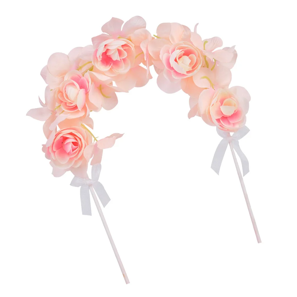 

Artificial Flower Arch Cake Topper 3D Bowknot Romantic Pick for Wedding Anniversary Birthday Valentine's Day Cake Decoration