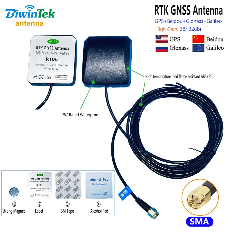 RTK GNSS Antenna GPS Glonass Galileo Receiver Tracker VehicleCar StrongSignal SMA SMB Fakra Magnet 3M FlameResistant Waterproof