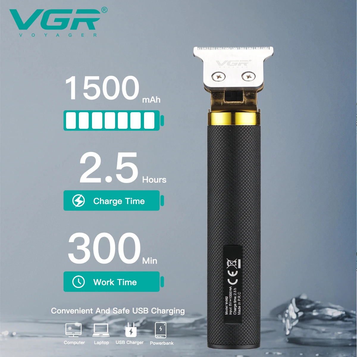 VGR Zero 0mm Blade Professional Hair Trimmer For Men Face Beard Hair Clipper Mustache Electric Hair Cutting Machine Rechargeable